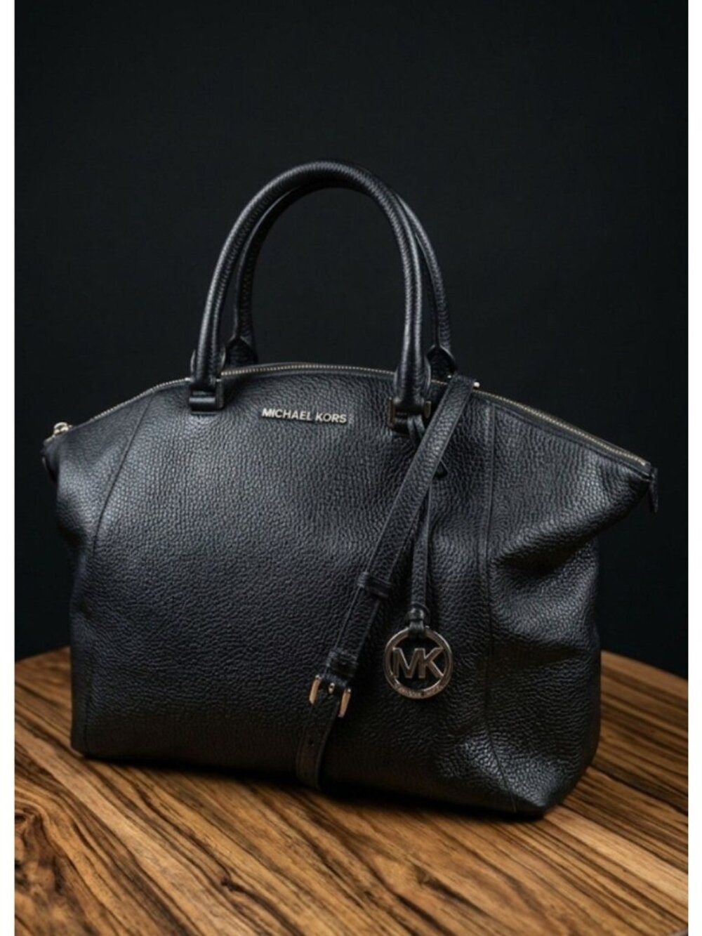 Michael Kors Leather Black Riley Large Satchel/Crossbody Bag
